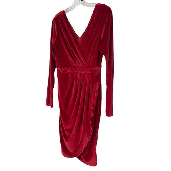 NEW Jay Jay Brand Deep Cranberry long sleeve v neck pleated velour bodycon dress - Picture 5 of 16